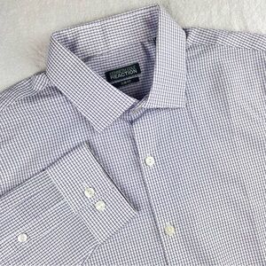 Kenneth Cole Reaction Men’s L  16 32-33 Slim Fit AOP Button Down Purple White